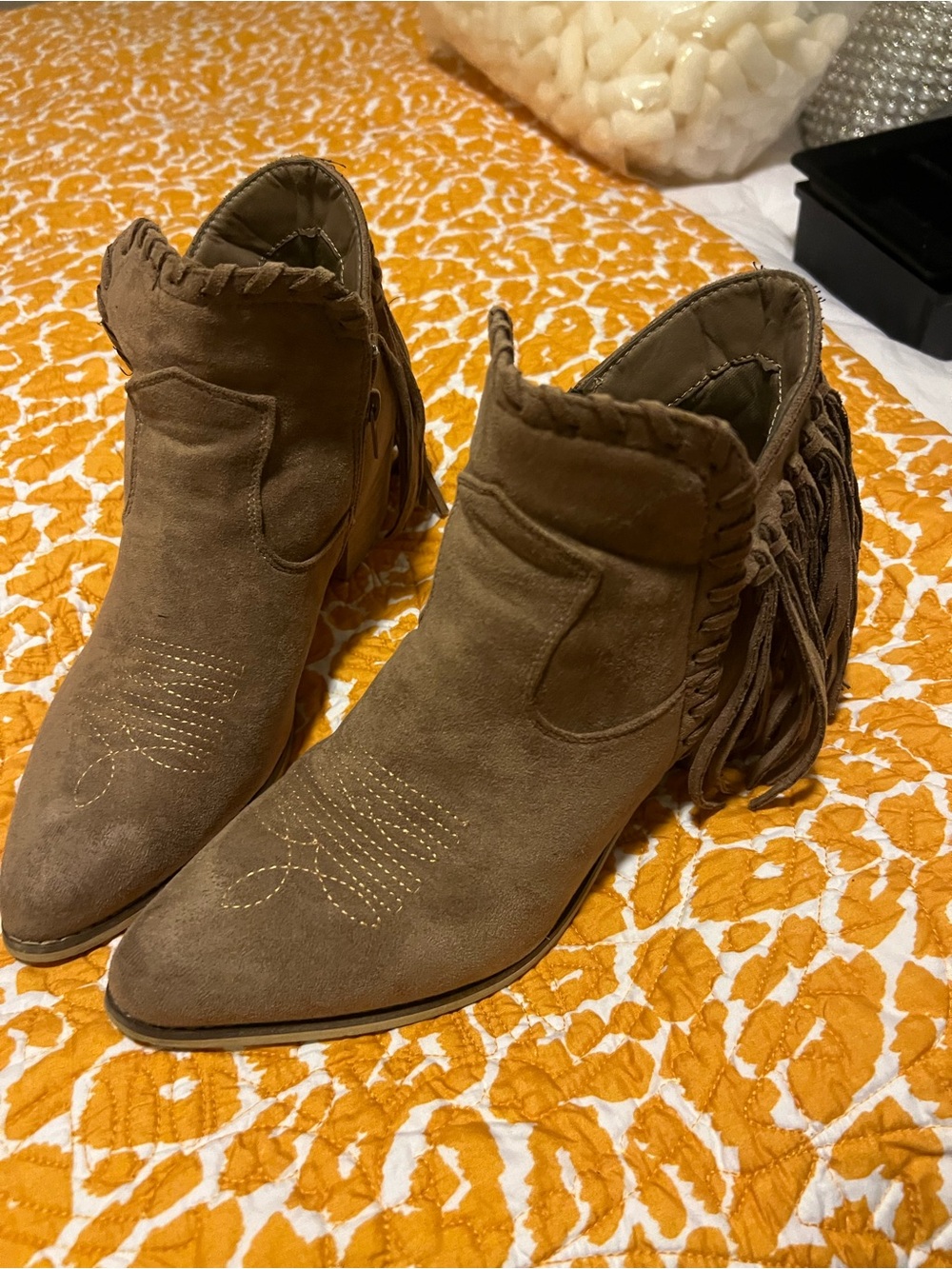 Women's Suede Fringe Ankle Boots - Brown